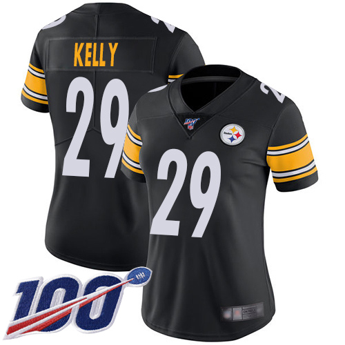 Women Pittsburgh Steelers Football 29 Limited Black Kam Kelly Home 100th Season Vapor Untouchable Nike NFL Jersey